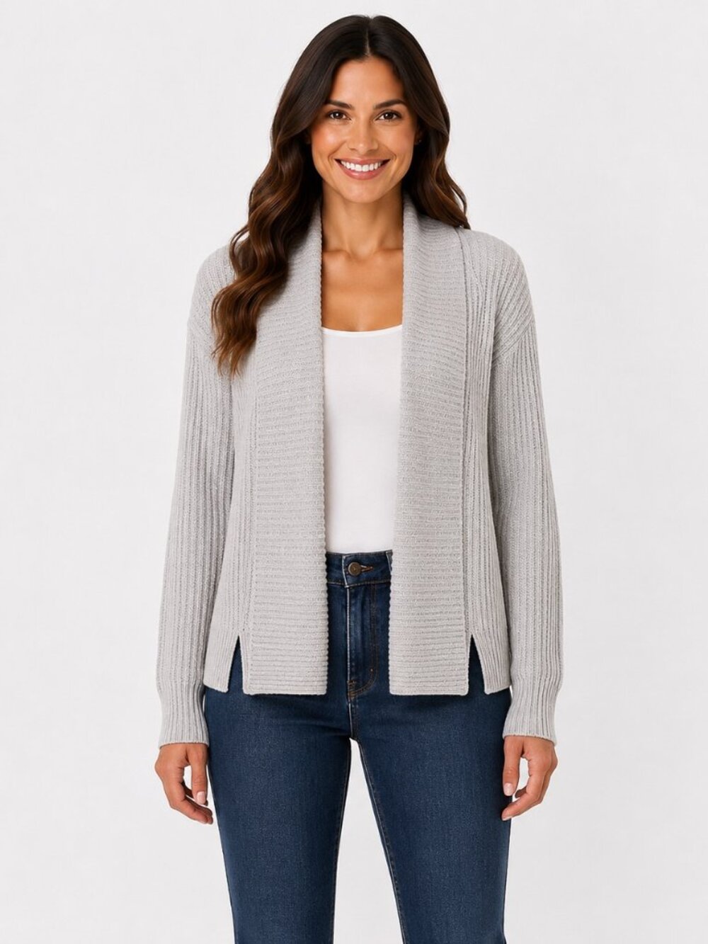 Charter Club Womens Petite Medium White Ivory Ribbed Knit Shawl Collar Cardigan